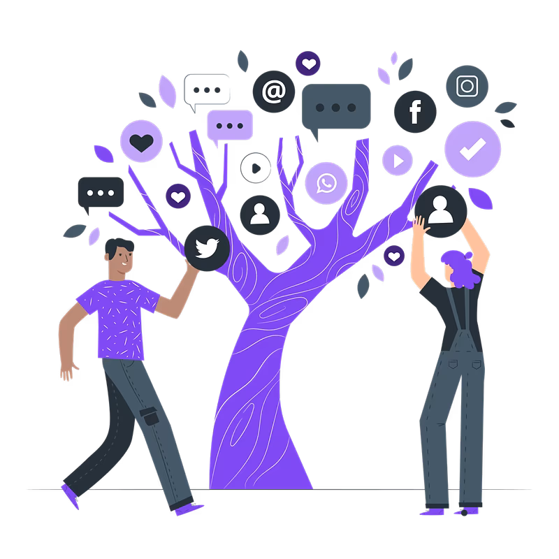 Ilustração mostrando uma organização impactando e conectando pessoas através de sua causa